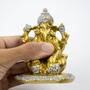 Imagem de Escultura Ganesh Batucando 10 cm Prata e Dourado Resina