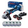 Imagem de Esmerilhadeira Bosch bater GWS 18V-10 18V + 2bat 4A e carreg