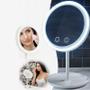 Imagem de Espelho de Mesa Vidro Com Ventilador 3 Velocidades Lente de Aumento 5X Secar Maquiagem Luz Led