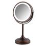 Imagem de Espelho de vaidade iluminado por forno, tampo de mesa, 360 graus recarregável de dupla face girando 7'' Circle LED, ampliação 1X 7X, Ideal para maquiagem e limpeza, plugue USB operado, bronze antigo MCTR70ABZ1X7X