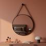 Espelho Decorativo Adnet Grande de Parede Redondo com Alça em Material Ecológico 60cm + Suporte - Rei dos Vidros Imagem de Espelho Decorativo Adnet Grande de Parede Redondo com Alça em Material Ecológico 60cm + Suporte