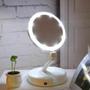 Imagem de Espelho Led De Mesa Redondo Branco Com Aumento 10x Dobrável Para Maquiagem