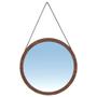 Imagem de Espelho Redondo Decorativo Melk 65cm Com Tira de Couro Madeira Maciça Rustic Brown G54 - Gran Belo
