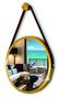 Imagem de Espelho Redondo Decorativo Suspenso Com Alça 50cm + Suporte Dourado Alça Preta