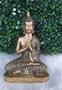 Imagem de Estatua Buda Tibetano Hindu Sidarta Orando Pedrarias Dourado Prata Decoração Sala