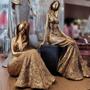 Imagem de Estatueta Decorativa Mulher Elegante Dourado Luxo Sentada Resina 25cm - MCD