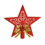 Imagem de Estrela Vazada Ponteira Com Laço Árvore Natal 19cm Vermelha Decoração Natalina