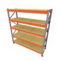 Imagem de Expositor 1 mini porta pallet 250 kg 180x200x60 (CxLxP) cinza com laranja bandejas mdf cru