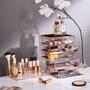 Imagem de Expositor de estojo de maquiagem e joias cosméticas Sorbus - Design espaçoso - Ótimo para banheiro, cômoda, penteadeira e bancada (3 grandes, 4 gavetas pequenas, rosa)