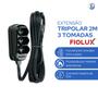 Imagem de Extensão 2m Tripolar Preta Com 3 Tomadas 2P+T Fiolux