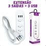 Imagem de Extensão 3 Tomadas + 3 USB Bivolt Branco 2m