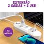 Imagem de Extensão Elétrica 3 Tomadas com 3 USB e Botão LED Branco
