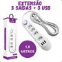 Imagem de Extensão Elétrica 3 Tomadas com 3 USB e Botão LED Branco