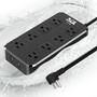 Imagem de Extensão Elétrica APS 8 Tomadas + 3 USB (1 USB-C) - 1,8m - À Prova D'Água - Preta