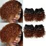 Imagem de Extensões De Cabelo Sintético Curto Encaracolado Loiro Mel 8 10 Polegadas 4 Peças/lote Com Fecho
