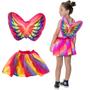 Imagem de Fantasia Com Asa E Tutu Fada Arco-iris Para Menina Infantil Colorida Criança Toymaster
