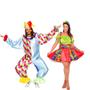 Imagem de Fantasia de Casal Palhacinhos Vestido Palhaça e Macacão Palhaço Longo Adulto Festa Circo Halloween Carnaval Cosplay