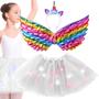 Imagem de Fantasia LED Branco Folia Tiara Asa Infantil Saia Tule Pisca