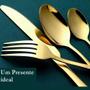 Imagem de Faqueiro Dourado Luxo 24 Pçs Aço Inox Jogo de Talher Para Mesa Posta Eventos Lvável em Lavadora Super Resistente