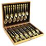 Imagem de Faqueiro Dourado Luxo 24 Pçs Aço Inox Jogo de Talher Para Mesa Posta Eventos Lvável em Lavadora Super Resistente