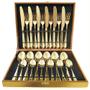 Imagem de Faqueiro Dourado Luxo 24 Pçs Aço Inox Jogo de Talher Para Mesa Posta Eventos Lvável em Lavadora Super Resistente