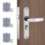 Imagem de Fechadura Porta Externa Perfil Aredondado Inox Polido Cromado  + Dobradiças Aço Zincado Pino Bola 3.1/2"