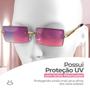 Imagem de feminino case + oculos sol vintage metal proteção uv social retangular moda dourado verão rosa luxo