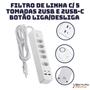 Imagem de Filtro de Linha com 5 Tomadas e 2 Portas USB + 2 Portas USB-C  10A Extensão com Botão Liga/Desliga