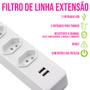 Imagem de Filtro de Linha Extensão 5 Tomadas 2 Entradas USB Fio Bivolt