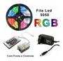 Imagem de Fita de Led 5050 com Silicone RGB com Controle + Fonte 12V 2A