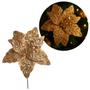 Imagem de Flor Bico de Papagaio Pick Natal Veludo Arabescos Glitter Dourado 28cm - Magizi