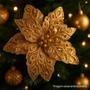 Imagem de Flor Bico de Papagaio Pick Natal Veludo Arabescos Glitter Dourado 28cm - Magizi