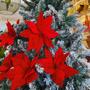 Imagem de Flor Poinsetia Decorativa de Natal Trabalhada Vermelha 30cm Cromus