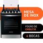 Imagem de Fogão Brastemp 4 Bocas Com Mesa Inox, Tampa Vidro Temperado, Forno Simples C/ 2 Prateleiras, Na Cor Preta, C/ Grades Individuais