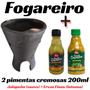 Imagem de Fogareiro Barro Cerâmica Grande Preto Cinza Rústico Carvão Lenha Álcool + 2 Molho Pimenta Jalapeño e Ervas Finas 200ml