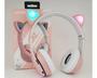 Imagem de Fone De Ouvido Bluetooth Orelha De Gatinho Com Led Rgb Rosa e Branco - Lehmox LEF-950