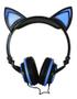 Imagem de Fone de ouvido Com Fio Orelha Gatinho com Leds Exbom HF-C22 preto e azul.