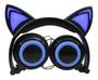 Imagem de Fone de ouvido Com Fio Orelha Gatinho com Leds Exbom HF-C22 preto e azul.