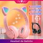 Imagem de Fone De Ouvido Gatinho Bluetooth Infantil Led Rgb Headset Criança P2 Sem Fio