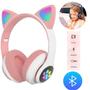 Imagem de Fone De Ouvido Gatinho Bluetooth Sem Fio Luz Led Bt Infantil