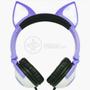 Imagem de Fone de Ouvido Gatinho Fox Fio Com Led Orelha Gato Dobrável Infantil Microfone - Roxo