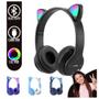 Imagem de Fone de ouvido headphone dobrável haste ajustável micro sd mp3 led orelha gatinho cat recarregável bluetooth sem fio cores