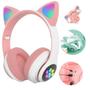 Imagem de Fone de Ouvido Infantil Rosa Bluetooth com Luz LED e Orelha de Gato