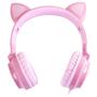 Imagem de Fone headset kitty ear - orelha de gato rosa com microfone cabo 1.2m plug p2 estereo p3