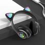 Imagem de Fone Ouvido Bluetooth Sem Fio Cat Luz Led Rgb Orelha Gato Headphone Podcats Personalizado Radio Fm Entrada Cartão Sd Mp3