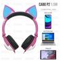 Imagem de Fone Ouvido Gatinho Infantil Com Led Cabo P2 1,5m Exbom Hf-c30 Rosa