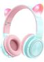 Imagem de Fones de Ouvido Infantis Bluetooth Picun com Orelhas de Gato - Volume Limitado a 85dB - Rosa e Roxo