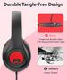 Imagem de Fones de ouvido rockpapa C24 On-Ear com fio com microfone preto e vermelho