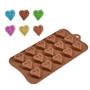 Imagem de Forma Molde de Silicone 15 Corações com Borda Chocolate Trufas Rosa Páscoa Gelo