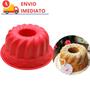 Imagem de Forma Redonda Decorada de Silicone Com Furo 23cm Bolo Pudim Forno Air Fryer